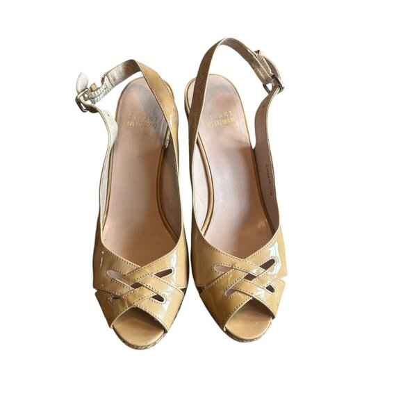 Stuart Weitzman Patent Leather Espadrille Wedge Sandals Heels Size 7 Women's - Picture 2 of 14